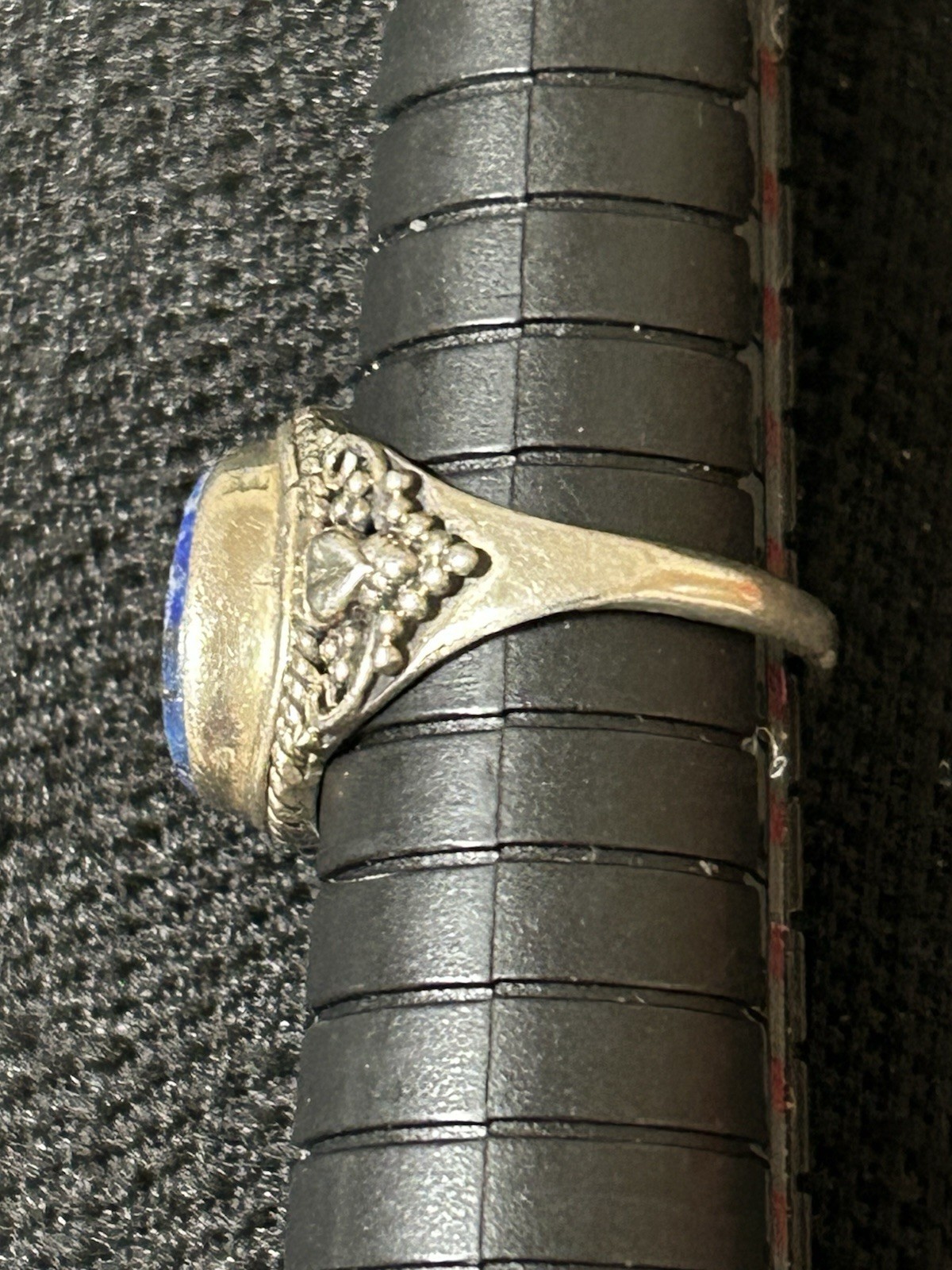 Vintage 925 Sterling Silver Blue / White Swirly Genuine Stone Ring Size 6.75