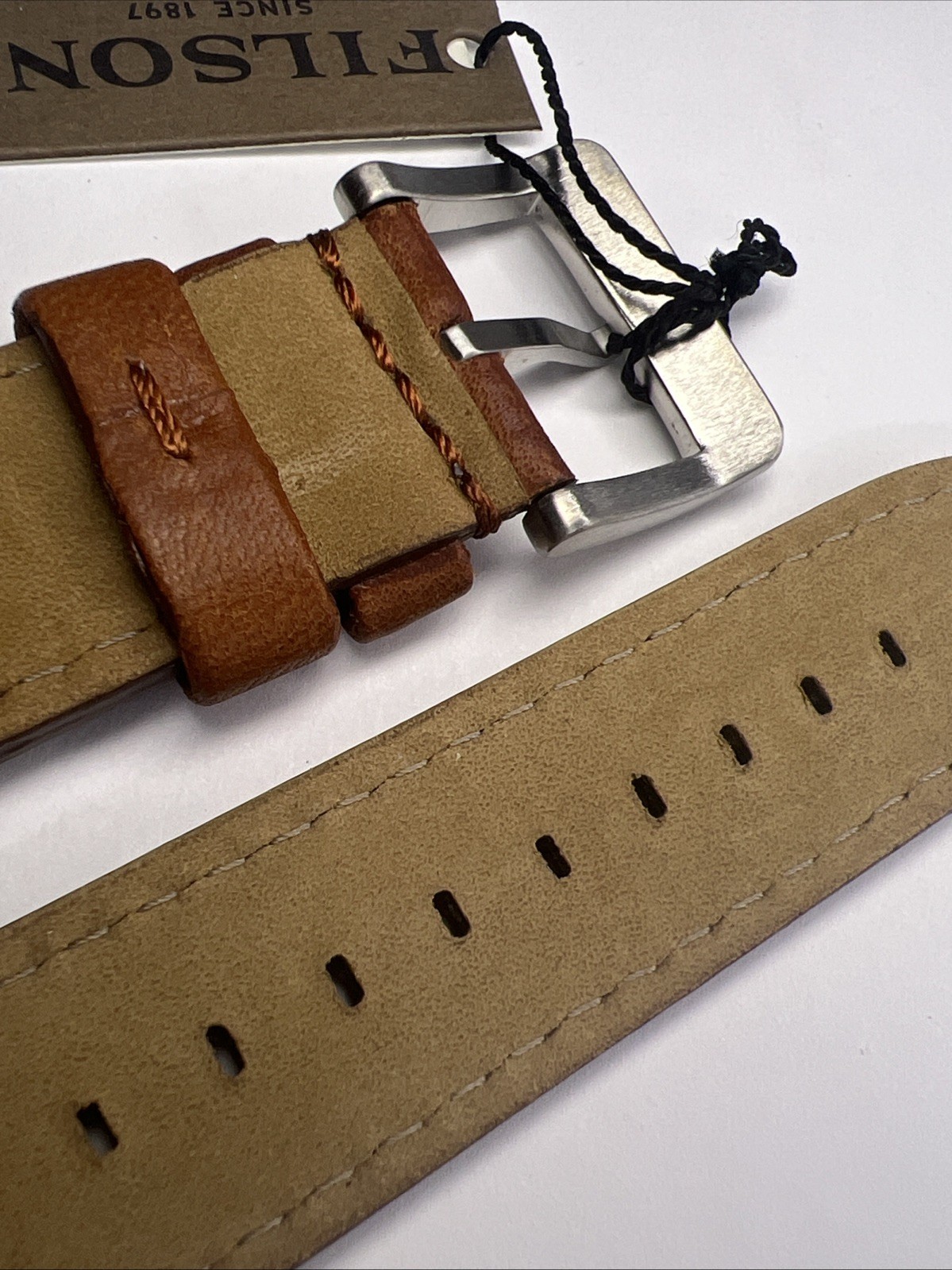 Filson Cognac Brown 22mm x 22mm Leather Watch Strap w/ Steel Tang Clasp