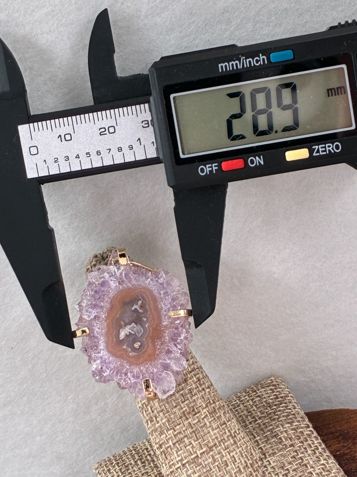 Kalifano Amethyst Stalactite Agate Gold Tone Adjustable Ring Shank Signed BR