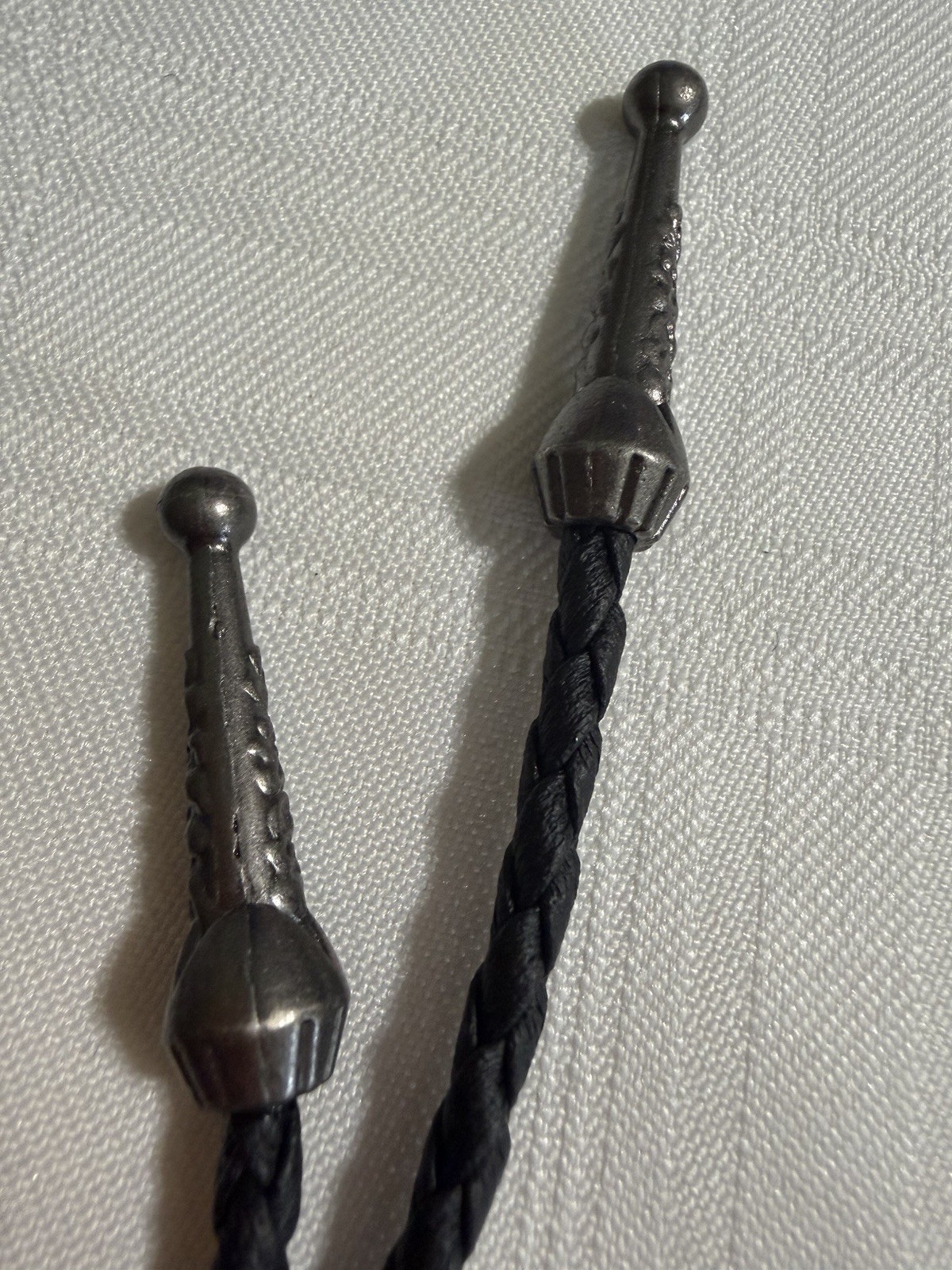 Leather BOLO Tie Silver Tone Metal Enamel Celtic Knot Country Western Neck Tie