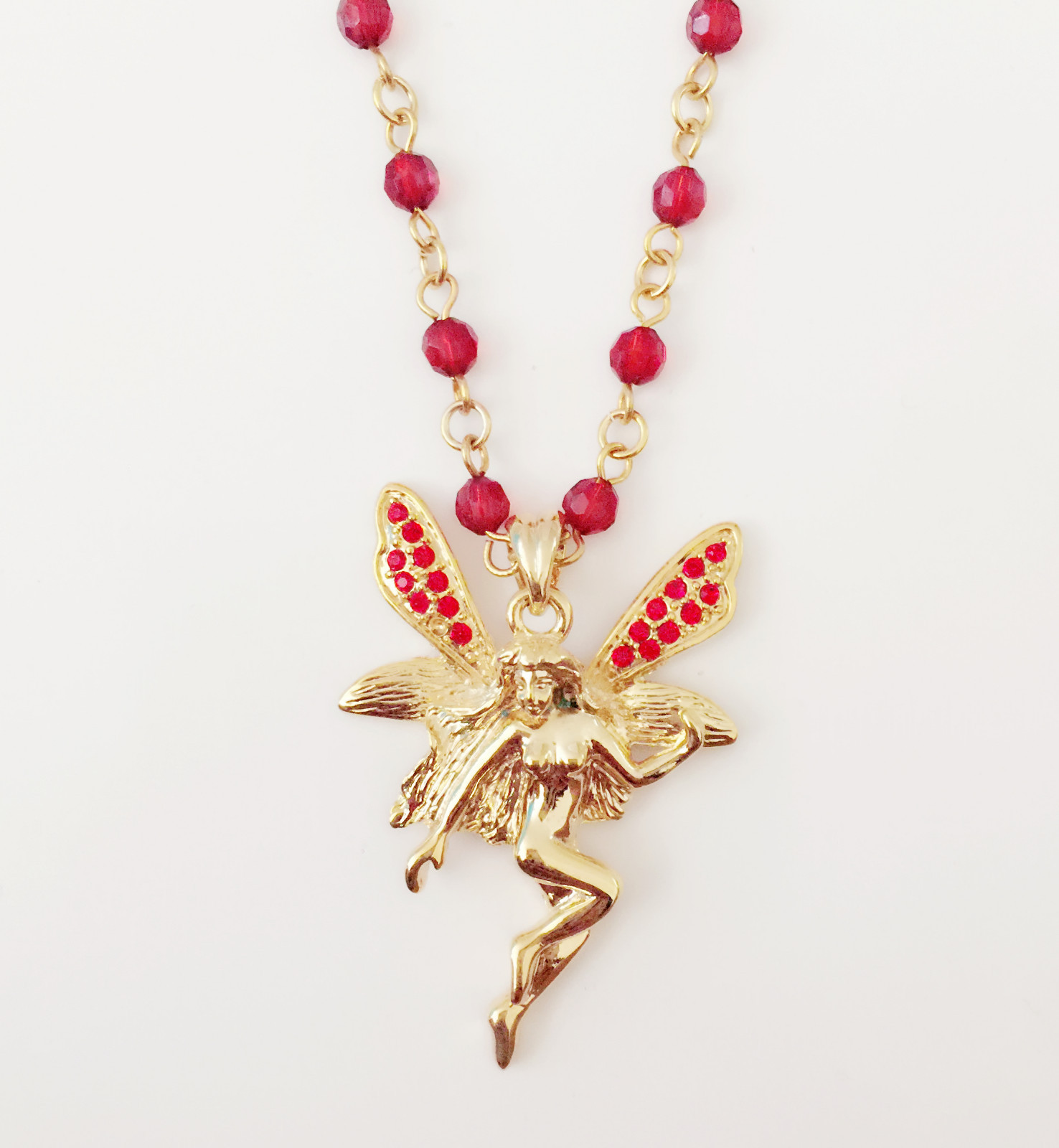 New Red Golden Twinkle Fairy Charm Chain Lucky in Love Beaded Necklace NE1401