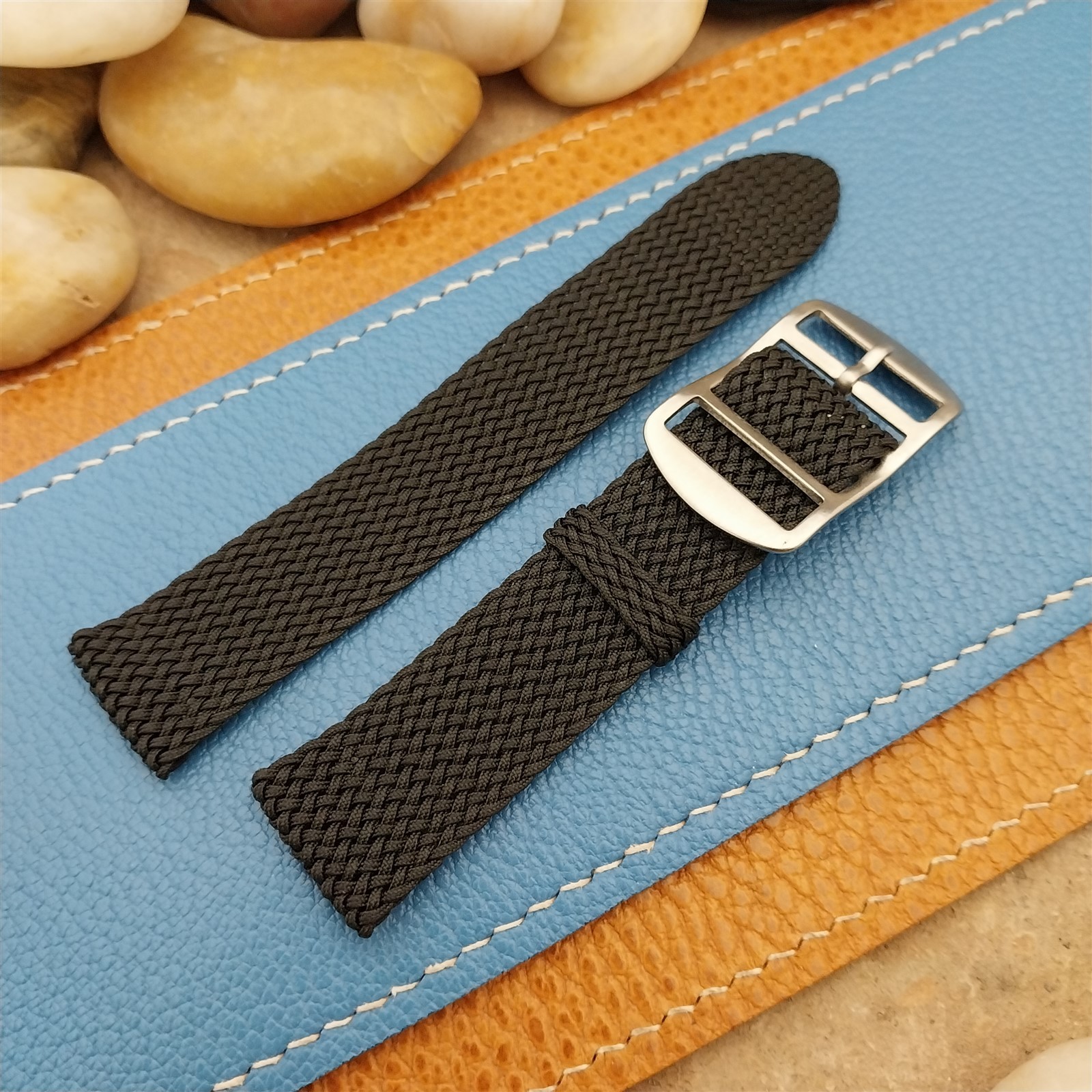 Vintage 18mm Braided Perlon 2-piece Black Classic 1960s Unused Field Watch Band