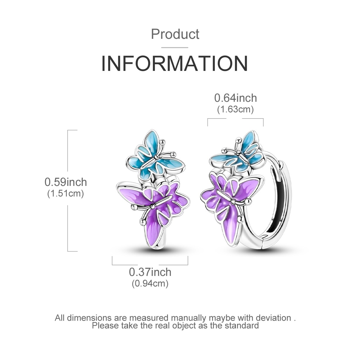 LAZA European Enamel Purple Butterfly 925 Silver Hoop Earrings For Women Jewelry