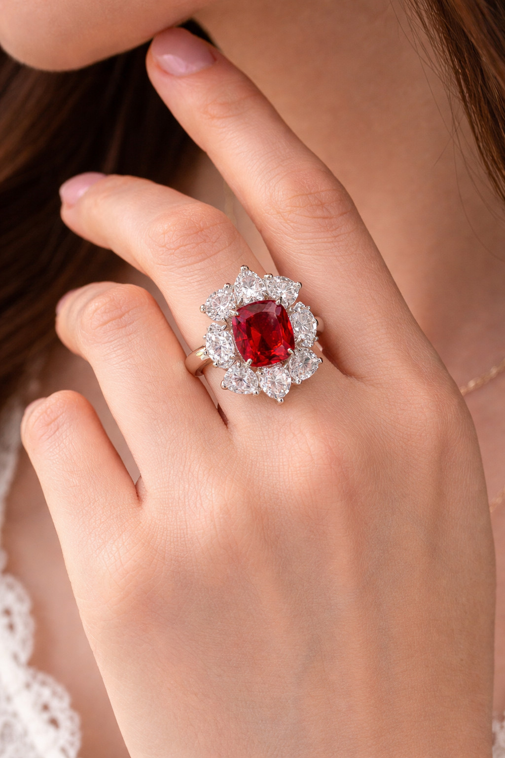 2.80 Ct Cushion Cut Natural Ruby & Diamond Propose Ring 14K White Gold 7