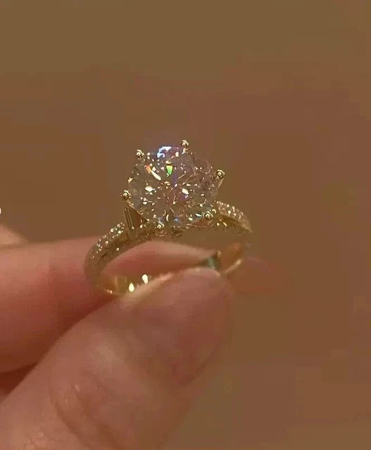 4Ct Round Moissanite Solitaire Engagement Ring 925 Sterling Silver 14K Vermeil