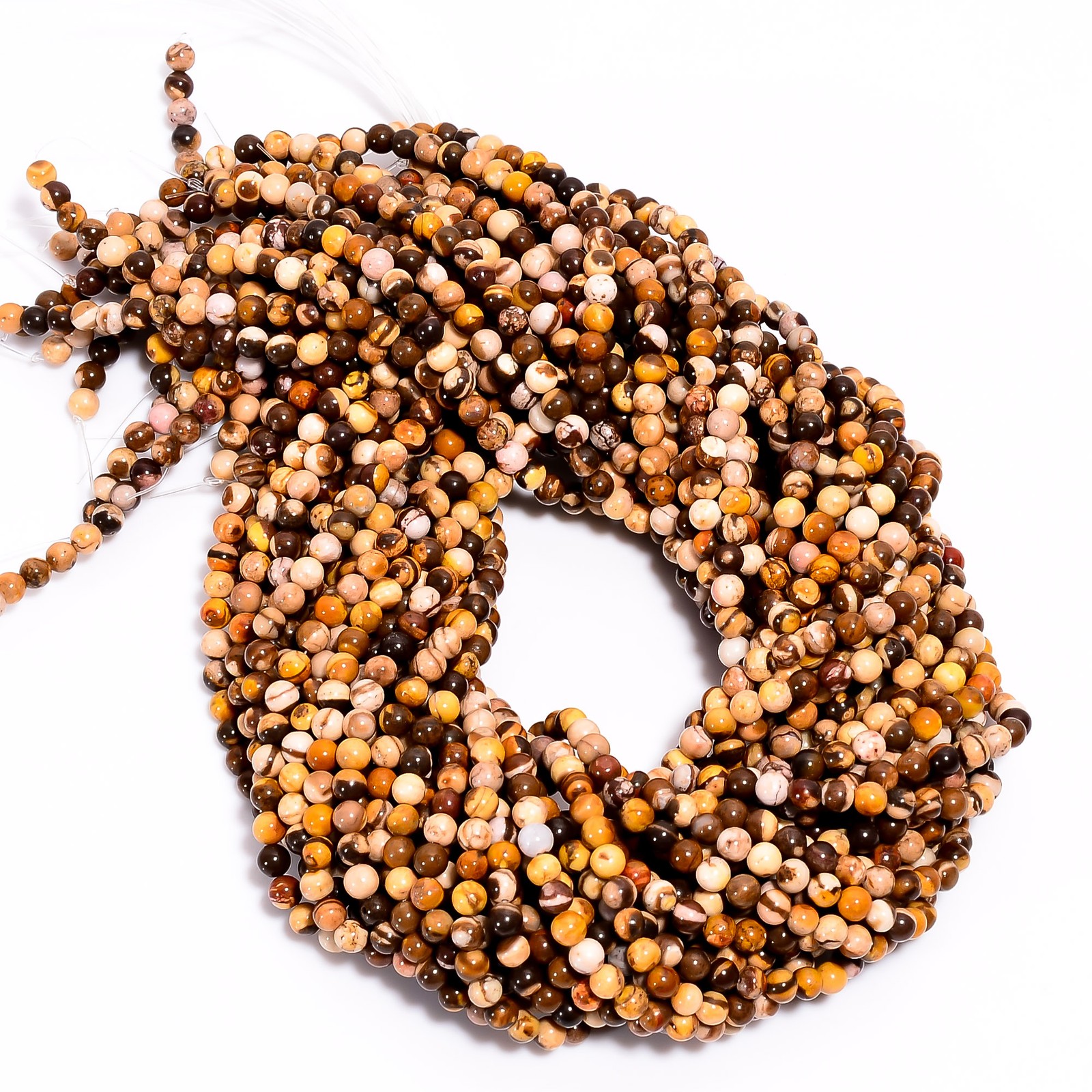 Natural Brown Zebra Jasper Round Shape Smooth Beads 4X4.5 mm Strand 15″ UGB610