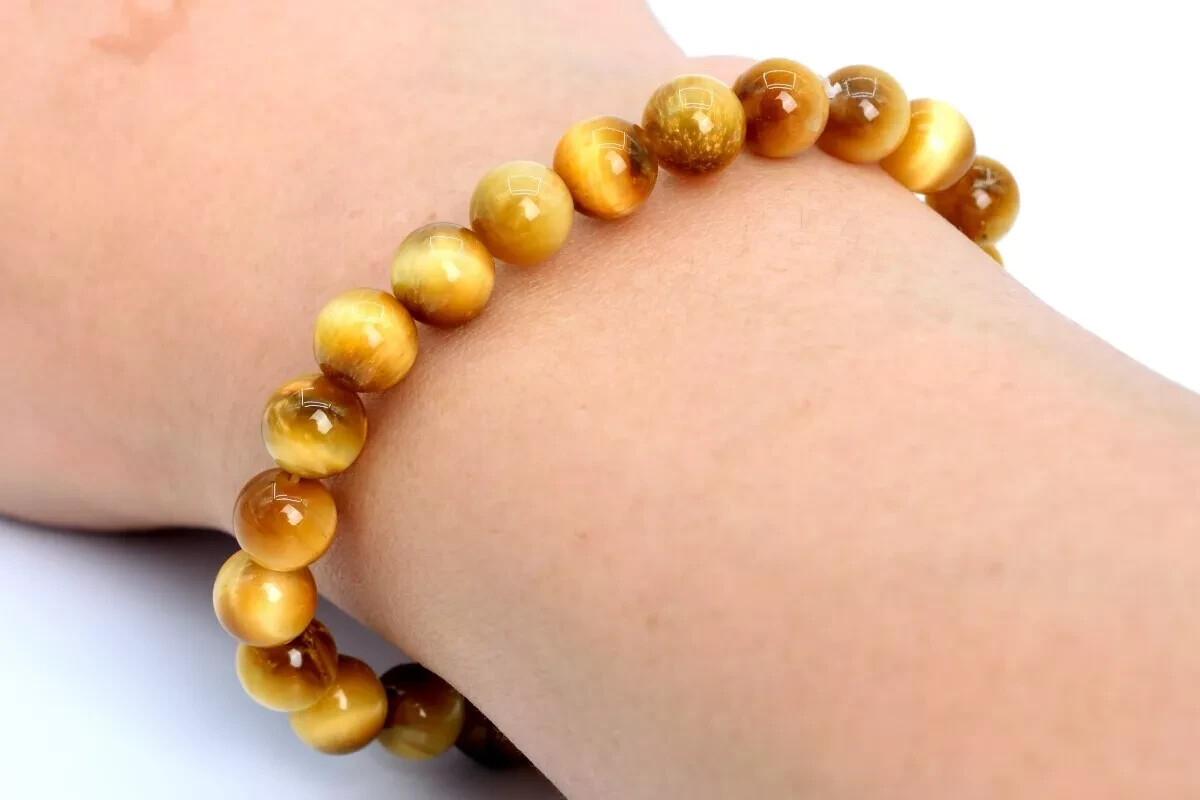 Handmade Tiger Eye Gemstone Bracelet, 8mm (0.31″) Natural Stone Beads, Stretch