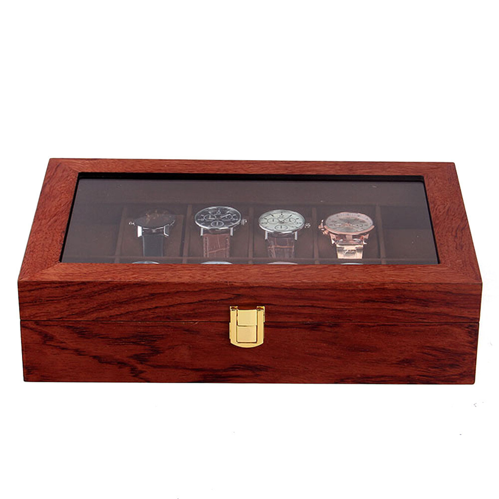 6/10/12 slot Luxury Watch Box Jewelry Display Case Organizer Wood Grain