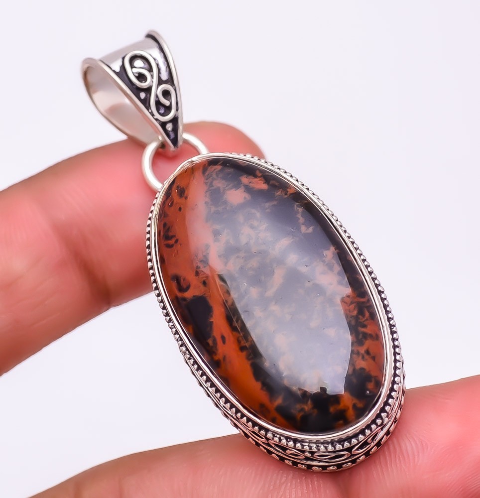 Natural Mahogany Obsidian Gemstone 925 Silver Plated Jewelry Pendant 2.0″ M156