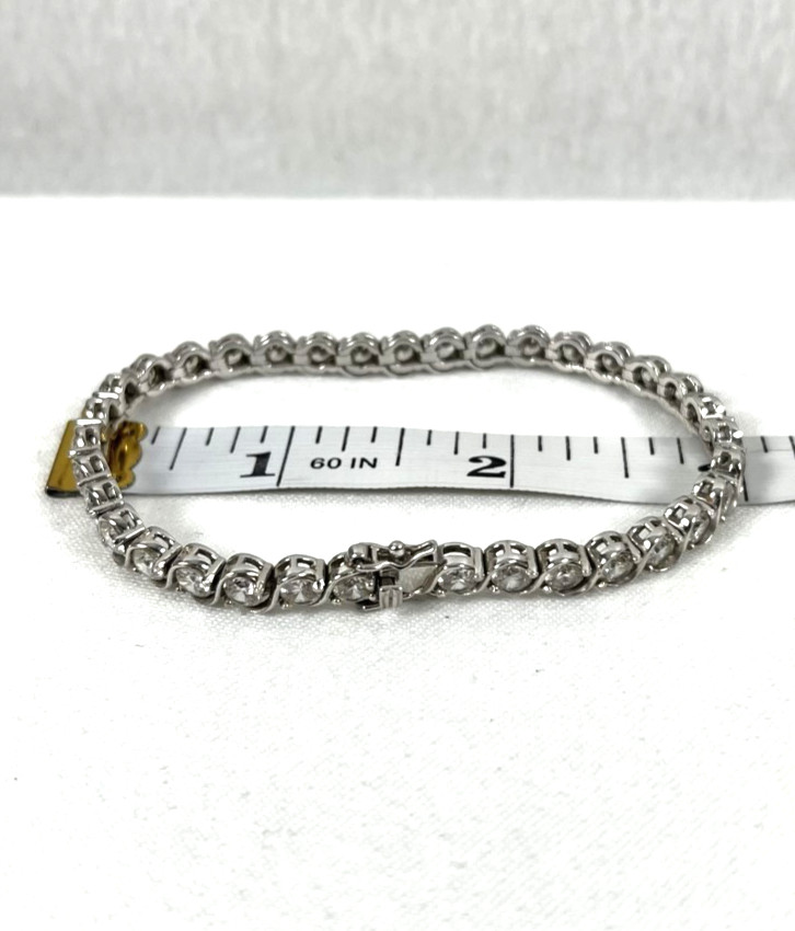 Fuzion Creations Signed FC 925 Sterling Silver Bezel Set CZ Tennis Bracelet 7.5″
