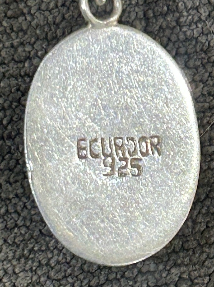 Vintage Ecuador 925 Sterling Oval Pendant With Blue Green Variation Stone