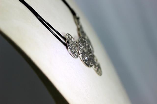 Silpada 925 & Leather Pierce Work CZ Disc Pendant Necklace 18” – 10740
