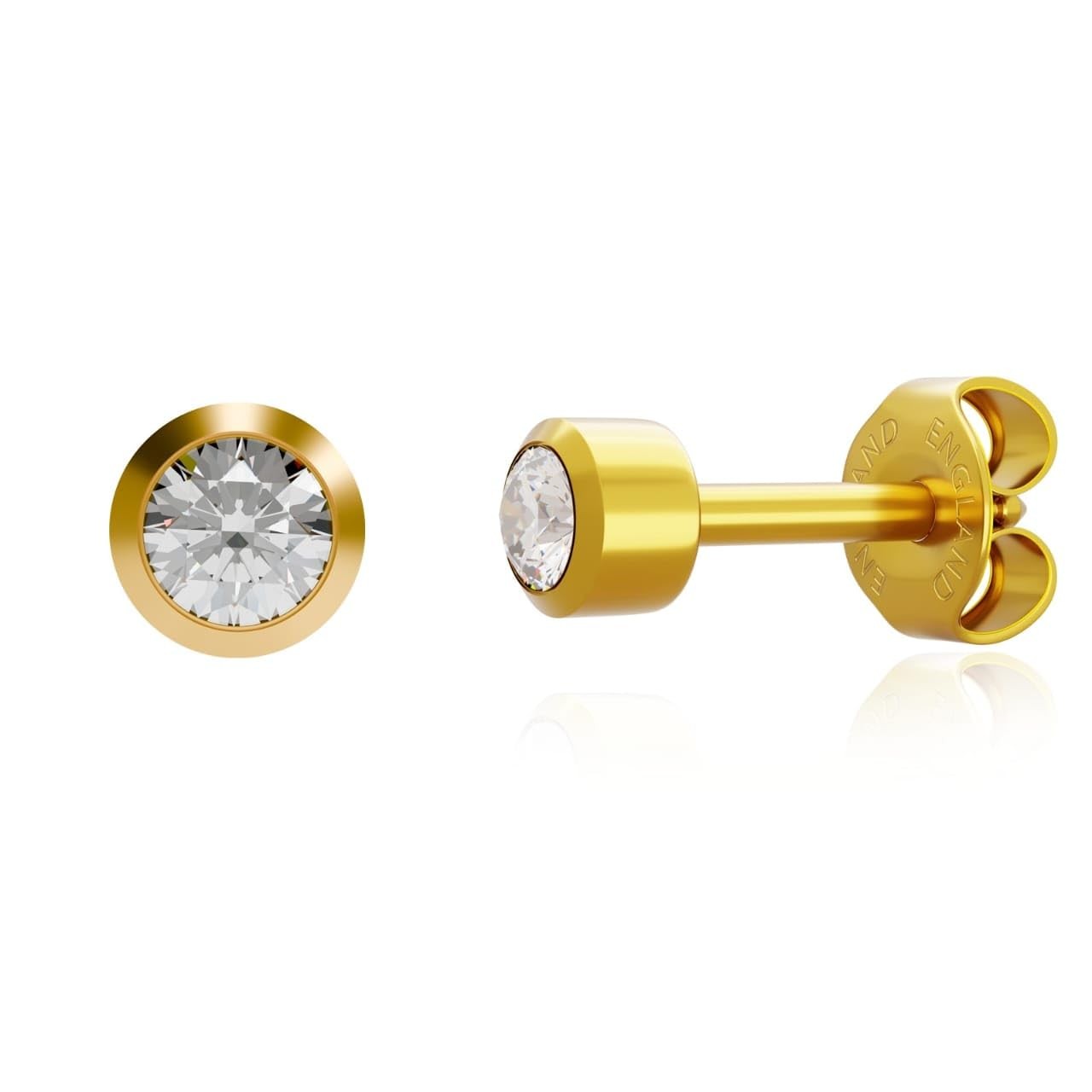 Caflon 16G 24K Gold Plated Bezel Crystal Piercing Studs 4mm 12 Pairs