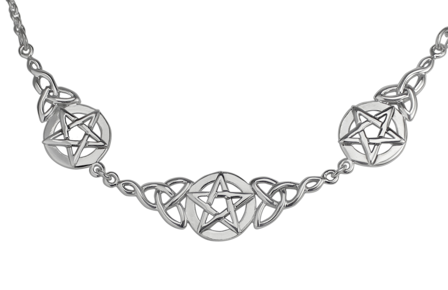 Sterling Silver Celtic Knot Pentacle Necklace Wiccan Triquetra Witch Pentagram
