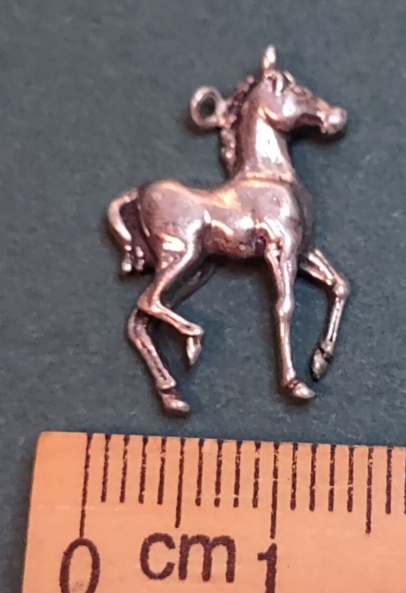 Sterling Silver Prancing Foal Charm Signed 925 Filly Colt Baby Horse Blue*Bunny