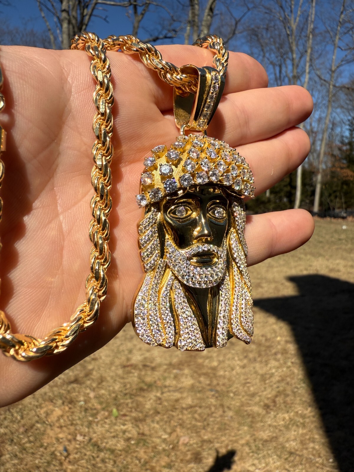 Real MOISSANITE Kufi Jesus Piece Biggie Smalls Tito Pendant 14k Gold Over Silver