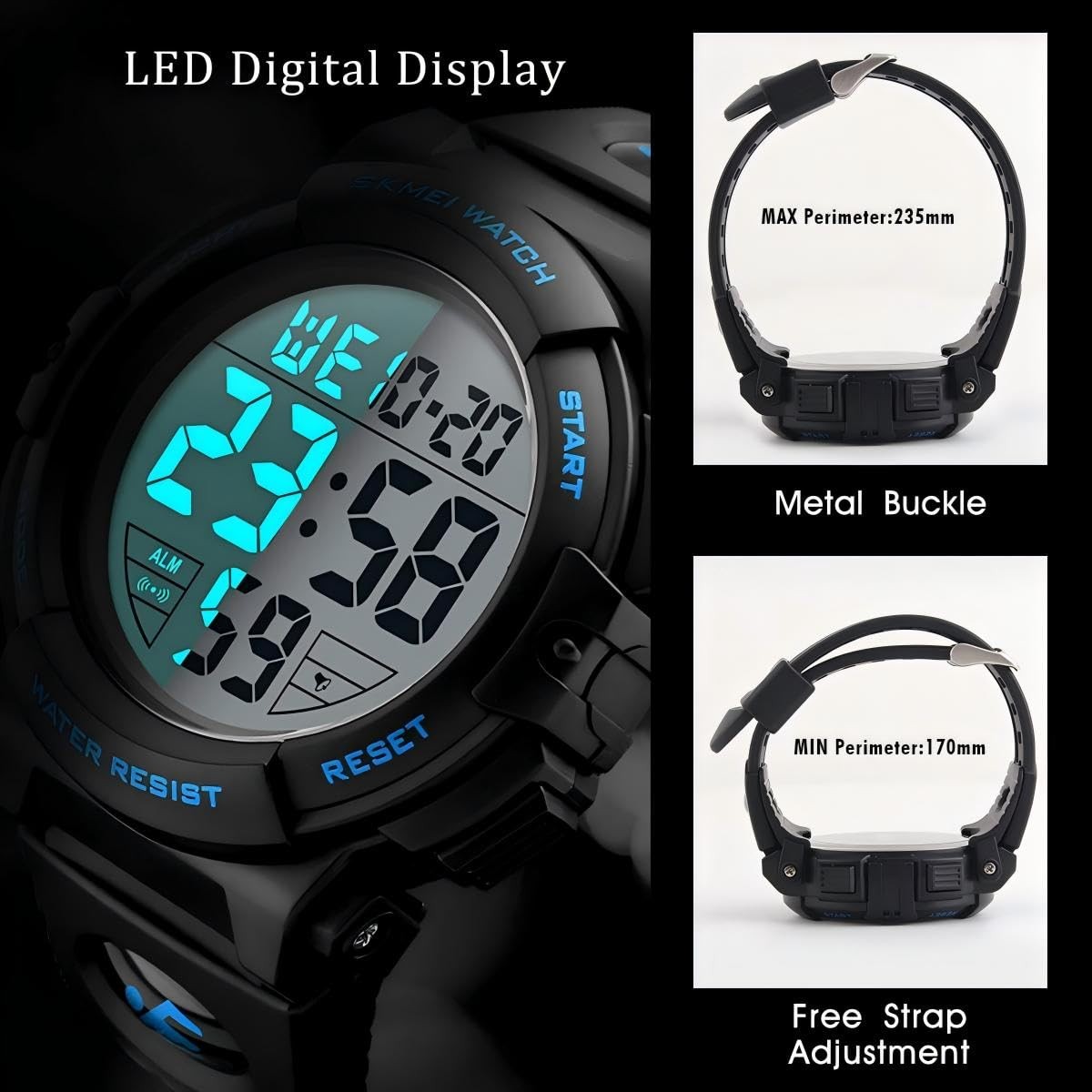 Men’s Military Tactical Sport Digital Watch 50mm Large Face Black WaterProof 50M