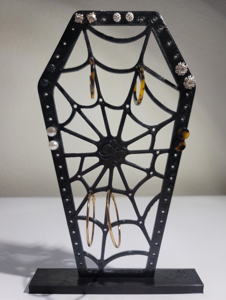 Coffin Spiderweb Earring Holder Display Stand Halloween Decor Bathroom Bedroom