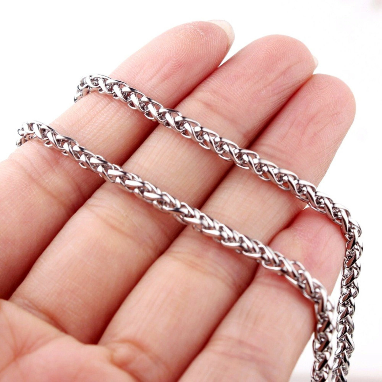 3mm Wheat Chain Necklace Pure Stainless Steel 14-50″ Custom Length Chain nb