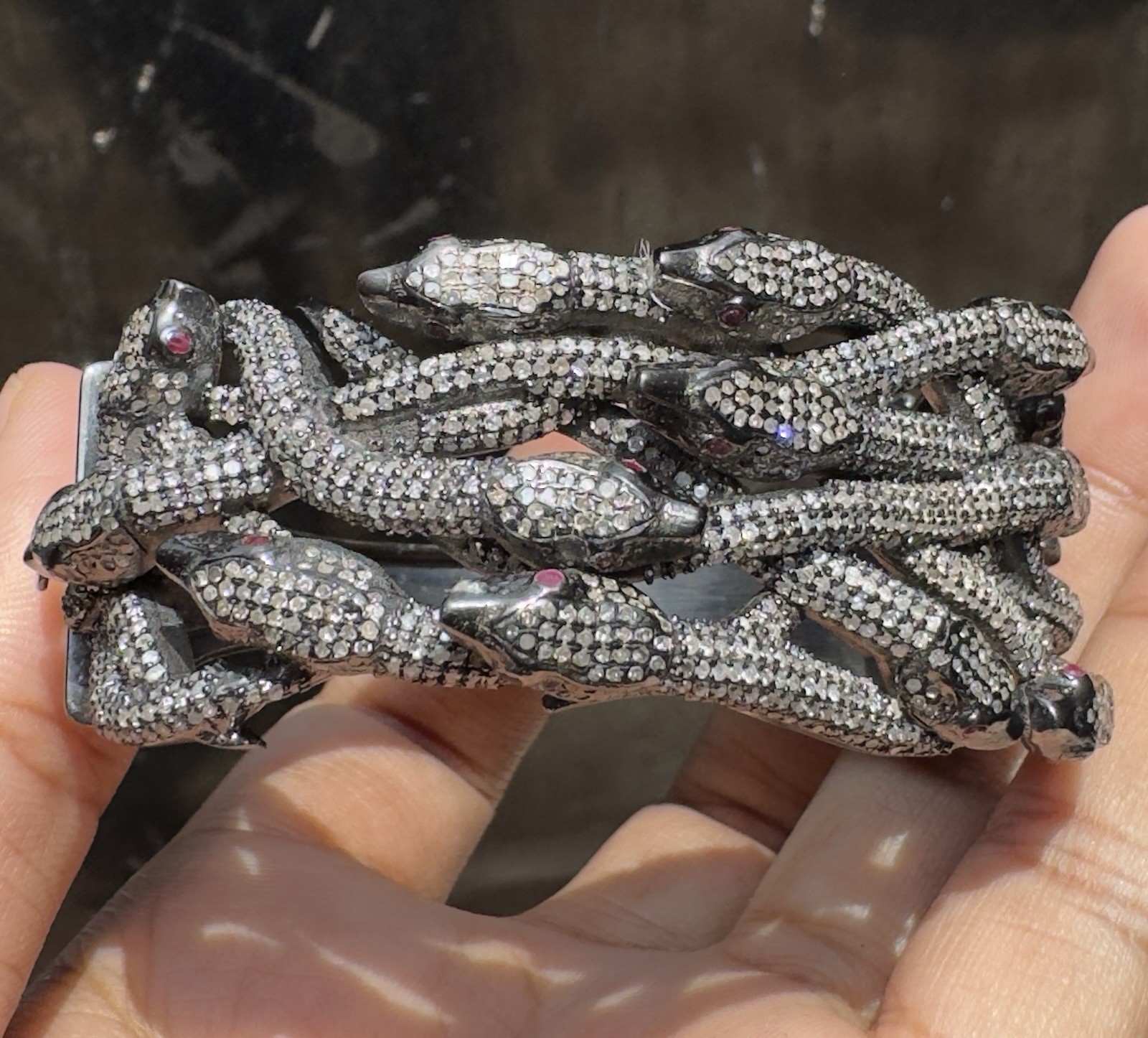 Natural Diamond Snake Bangle 925 Sterling Silver Victorian Handmade Jewelry