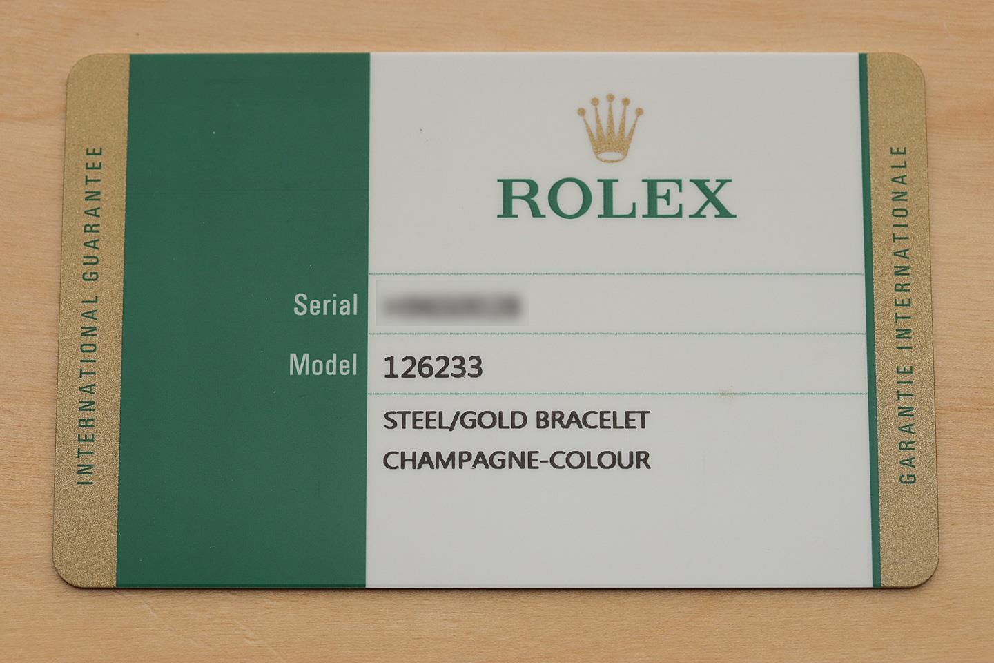 2019 CARD ROLEX DATEJUST 126233 18K YELLOW GOLD STEEL 36MM 2TONE CHAMPAGNE WATCH
