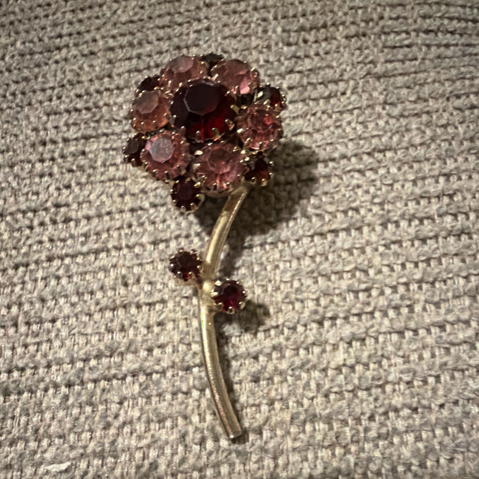 Lot of 3 Floral Flower Rhinestone Brooch Pins, Silver Tone & Pink, Prong Set