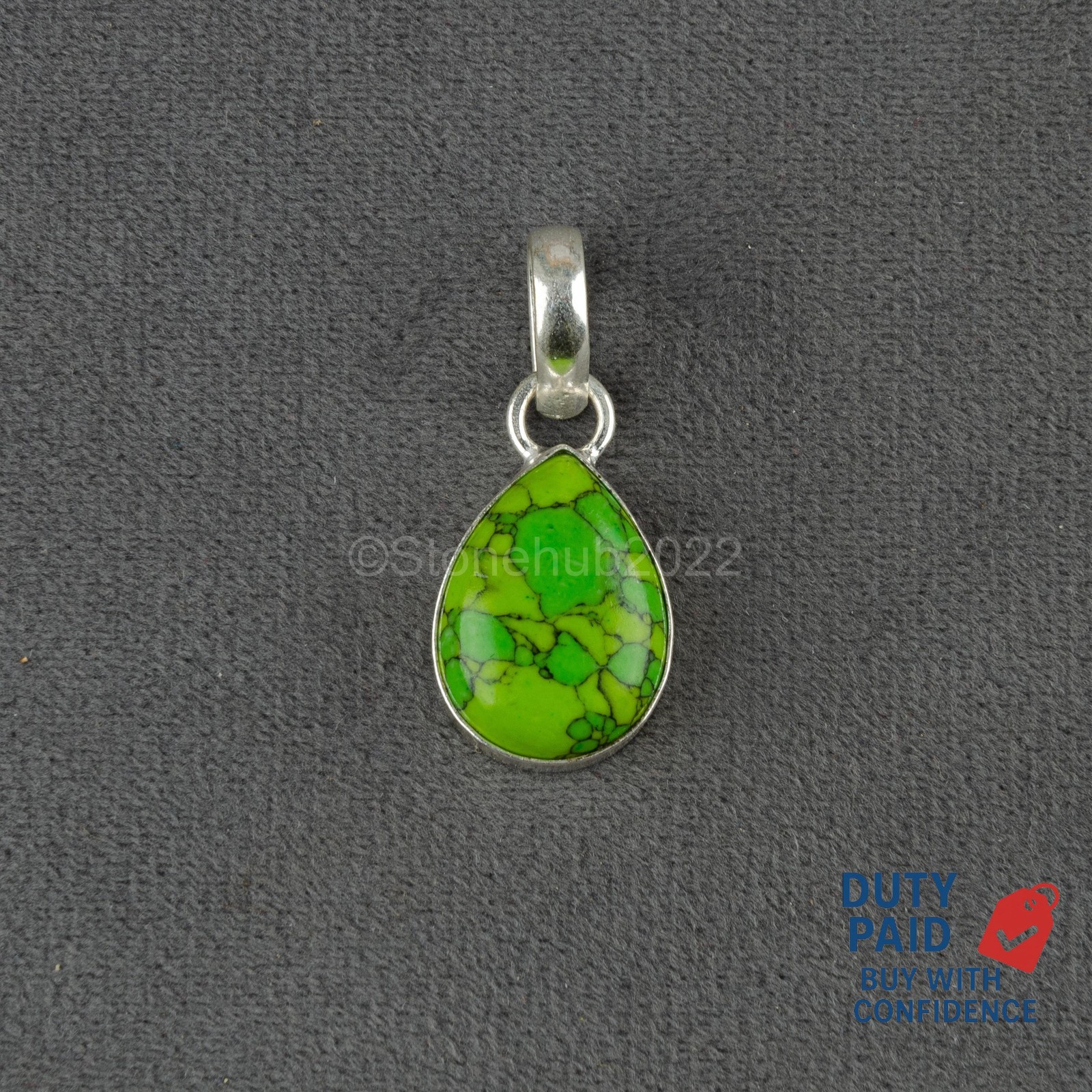 PEAR Natural GREEN COPPER TOURQUISE Birthday Pendant Jewelry 925 Sterling Silver