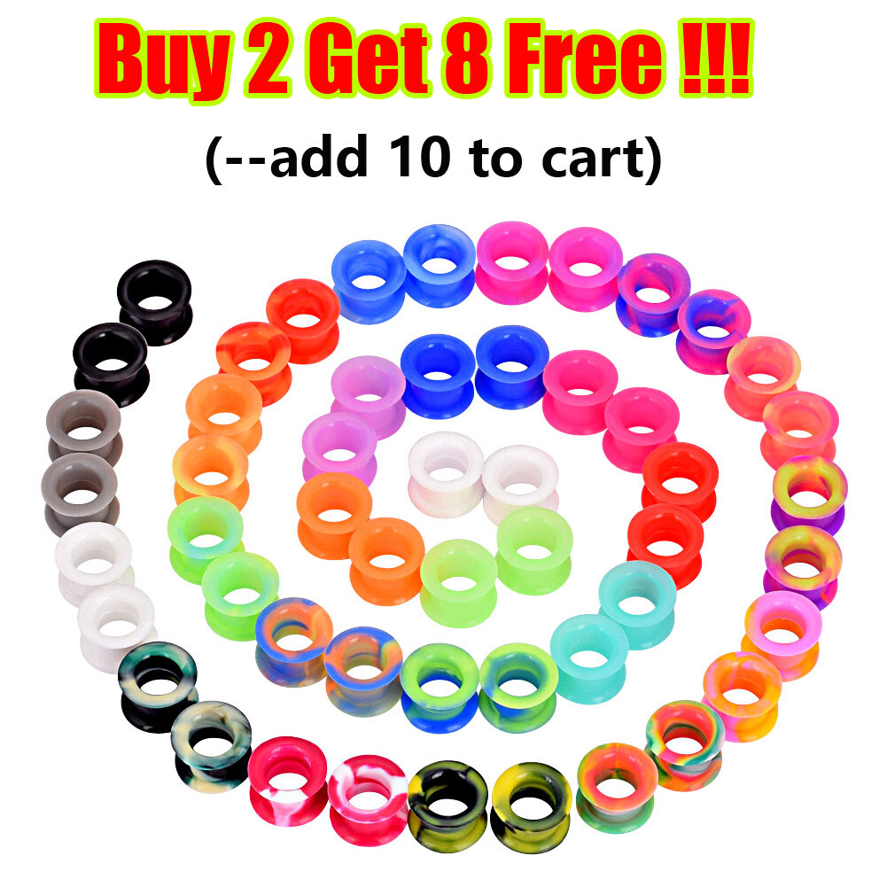 2Pcs Thick Silicone Ear Skins Flesh Tunnels Double Flared Hollow Ear Gauge Plugs
