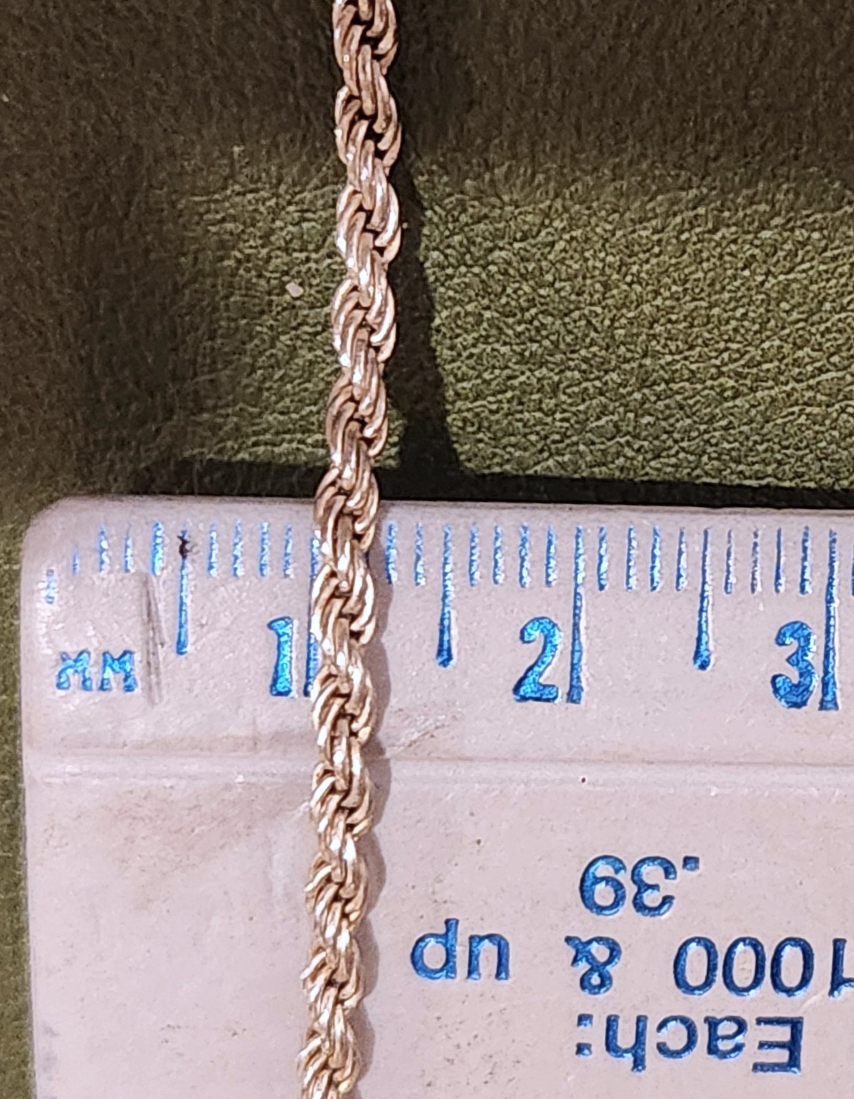 3MM ITALY .925 STERLING SILVER 24″ ROPE TWIST NECKLACE CHAIN 12.7g GRAMS VINTAGE