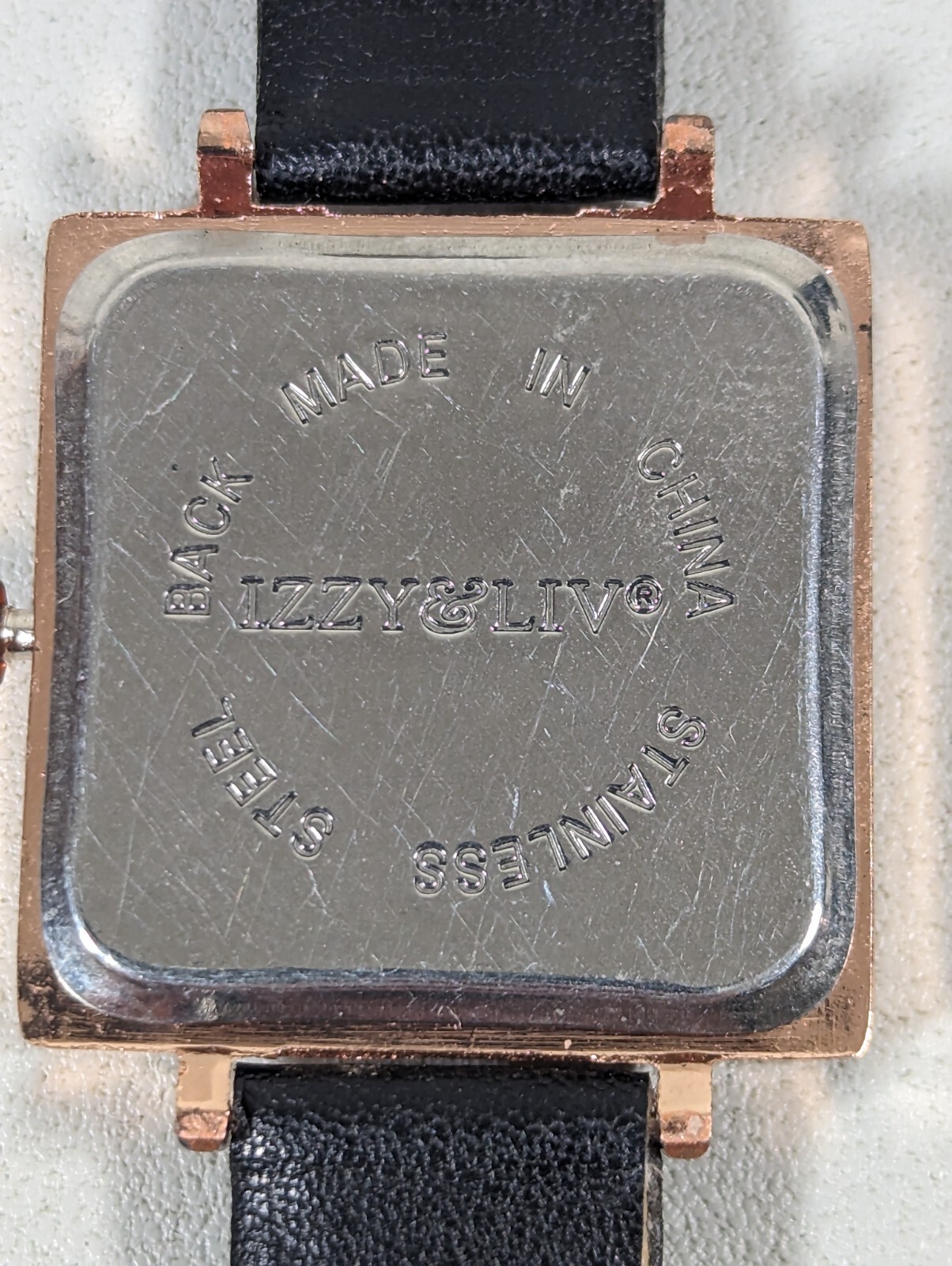 Ixxy&Liv Crystal Accent Dial Square Gold Tone Case Black Band Watch