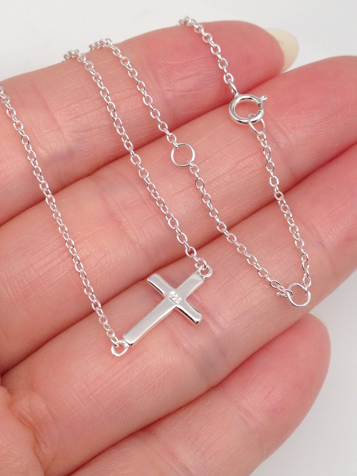 Sterling Silver 925 Sideways Cross Pendant Necklace Tiny 13mm/0.51″ 15.75-17.75″