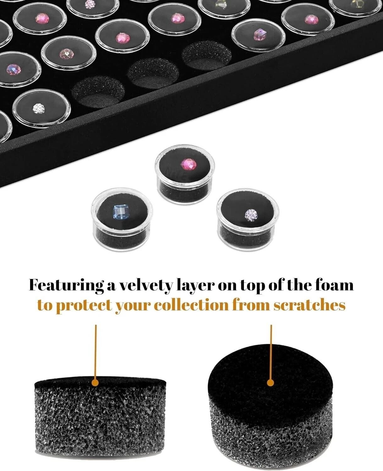 Novel Box Glass Top Black Jewelry Gemstone Display Case With Gem Jar Tray Insert