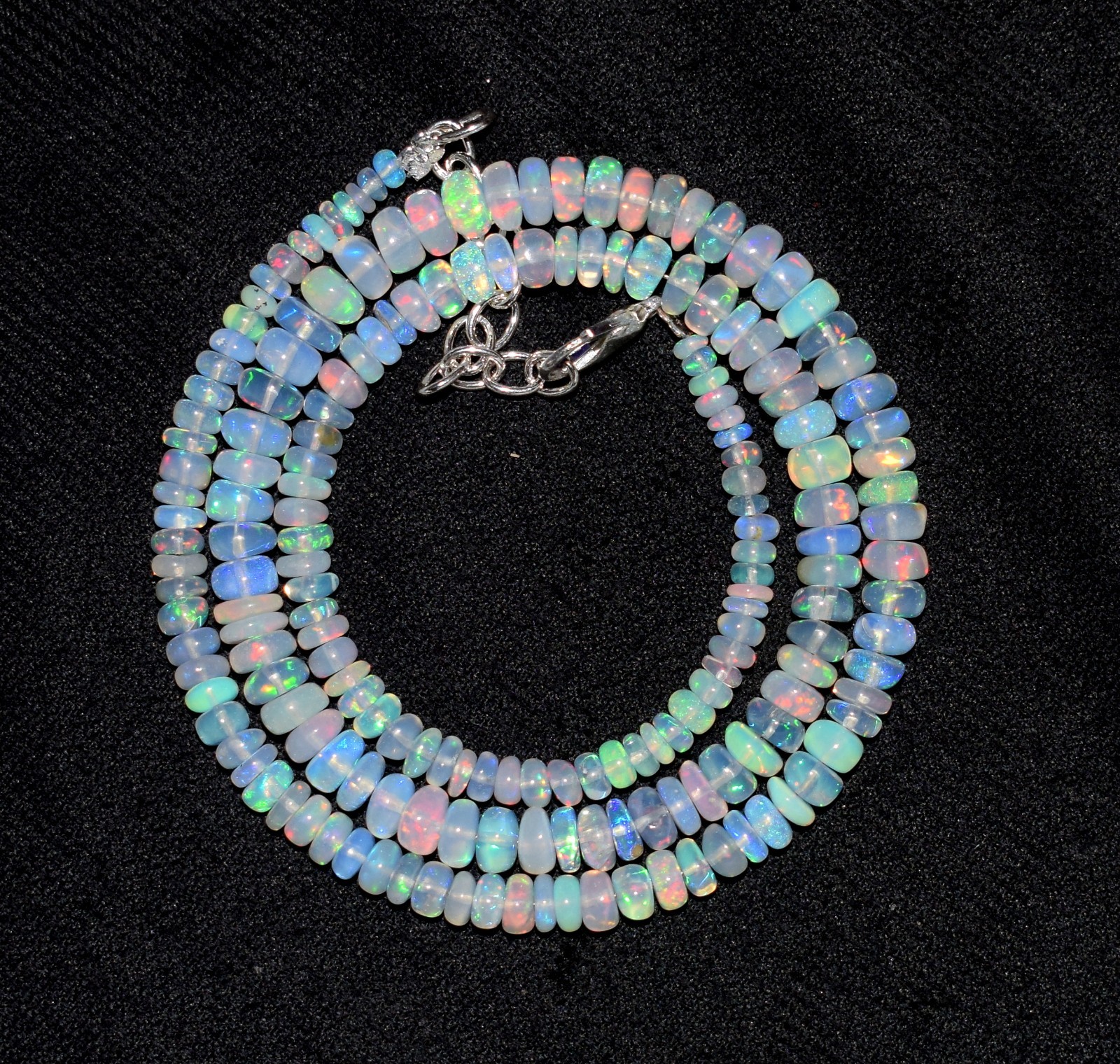 16″Natural Ethiopian Opal Wello Fire Opal Gemstone Bead Necklace