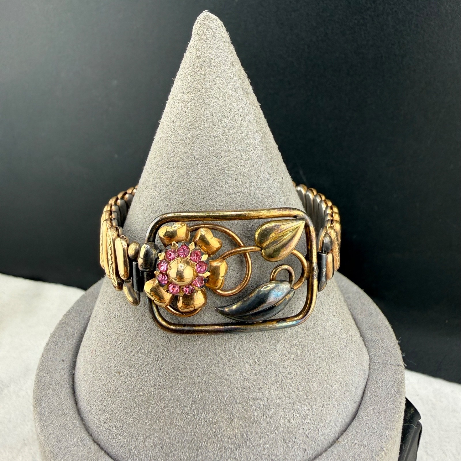 Vintage Lustern Gold Filled Sweetheart Expandable Bracelet Flower 6.5”