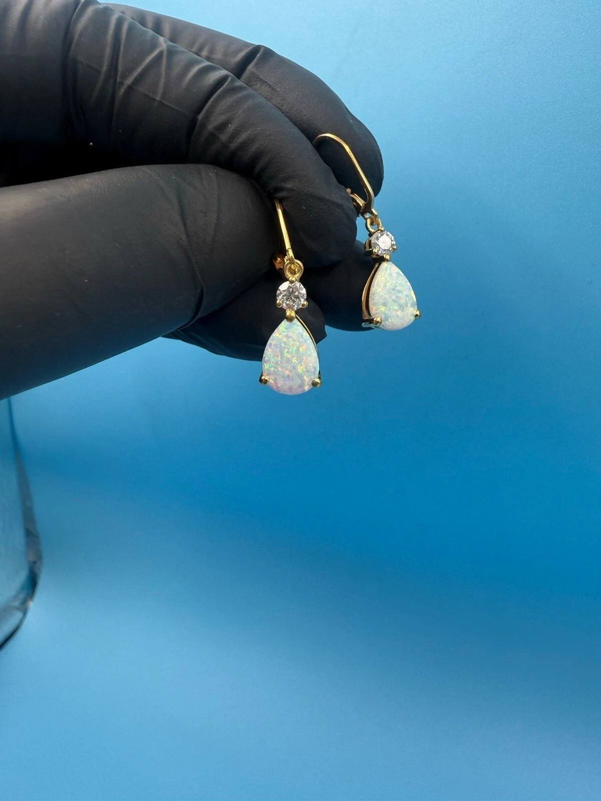 3Ct Pear Genuine Fire Opal Drop Dangle Earrings 14k Yellow Gold Plated