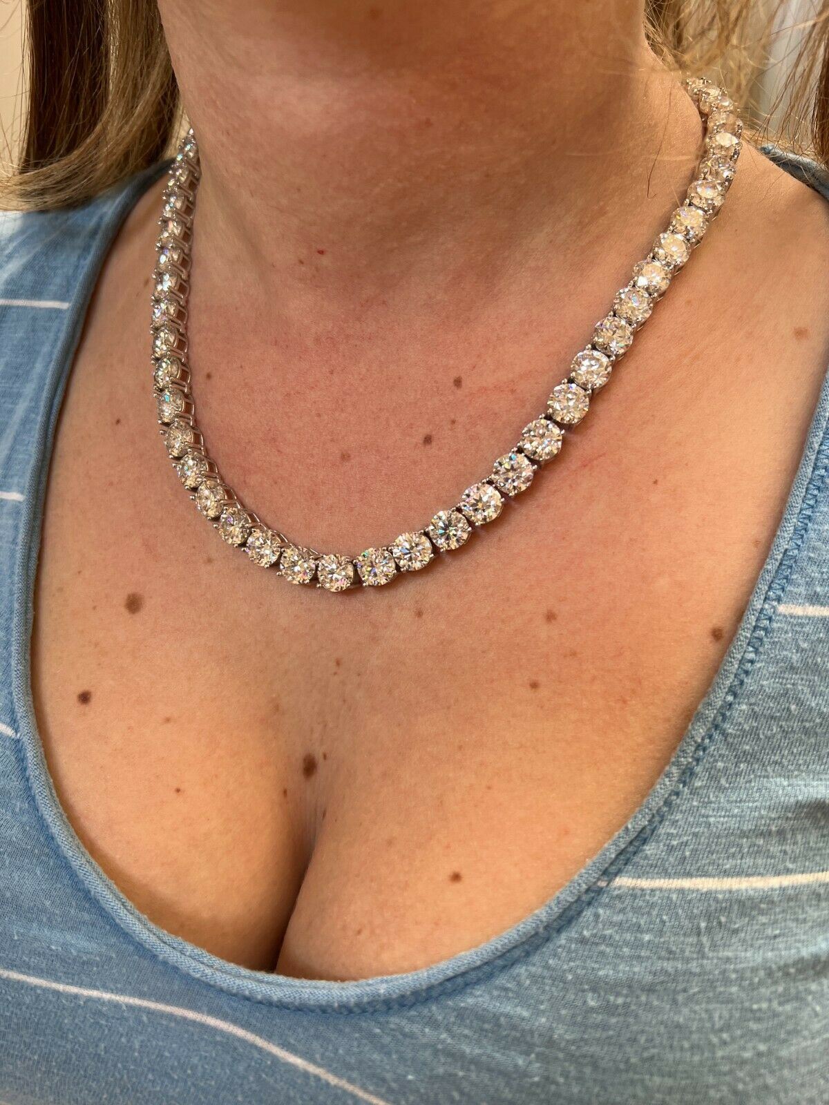REAL BIG 8mm 100-170ct MOISSANITE Tennis Chain Necklace Pass Test 16-28″ Iced