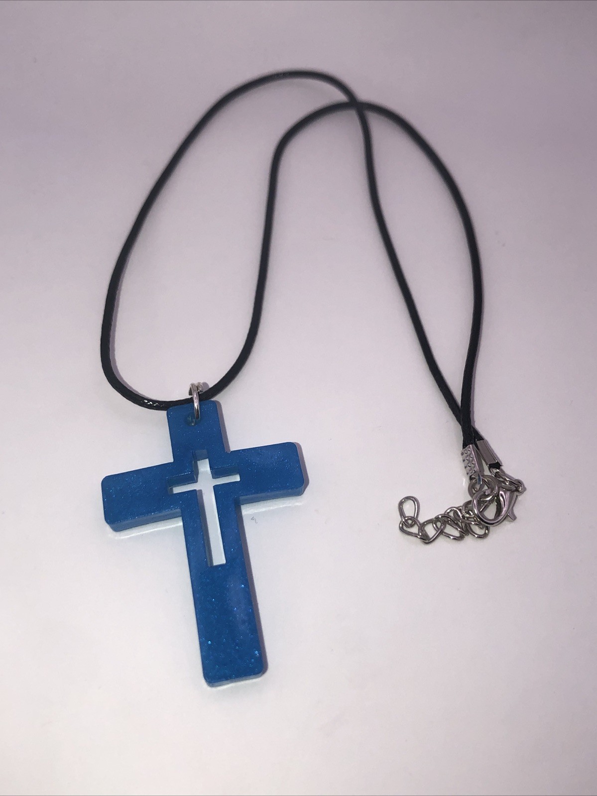 House Of David Handmade Artesian Cross Necklace Blue One Of A Kind 18 inches