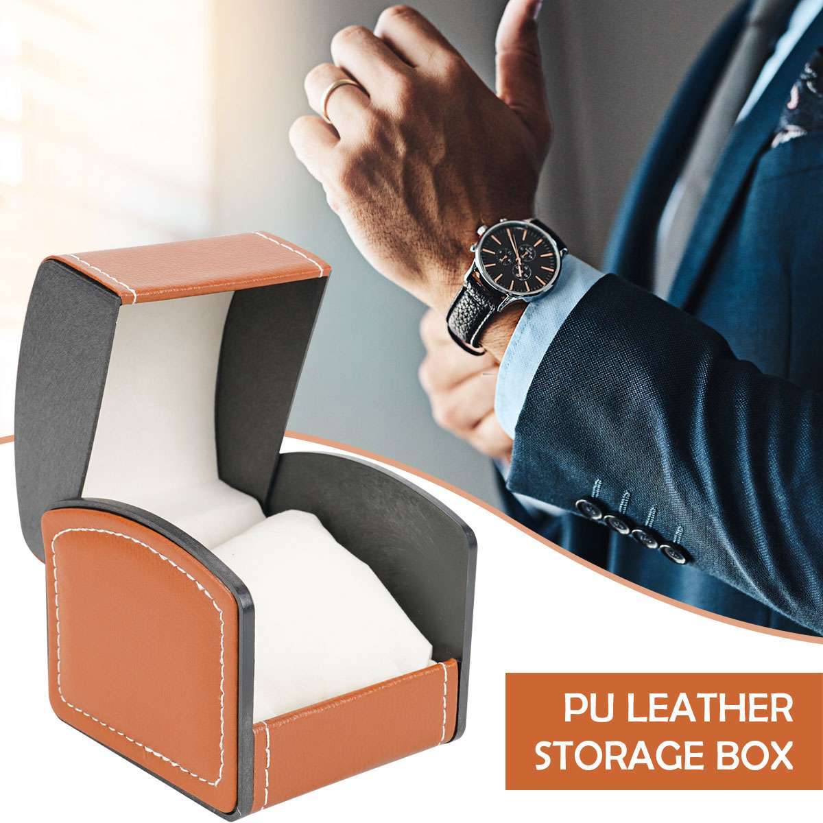 Watch Box Storage Case With Matching Pillow , PU Leather Luxury Single Watch Box