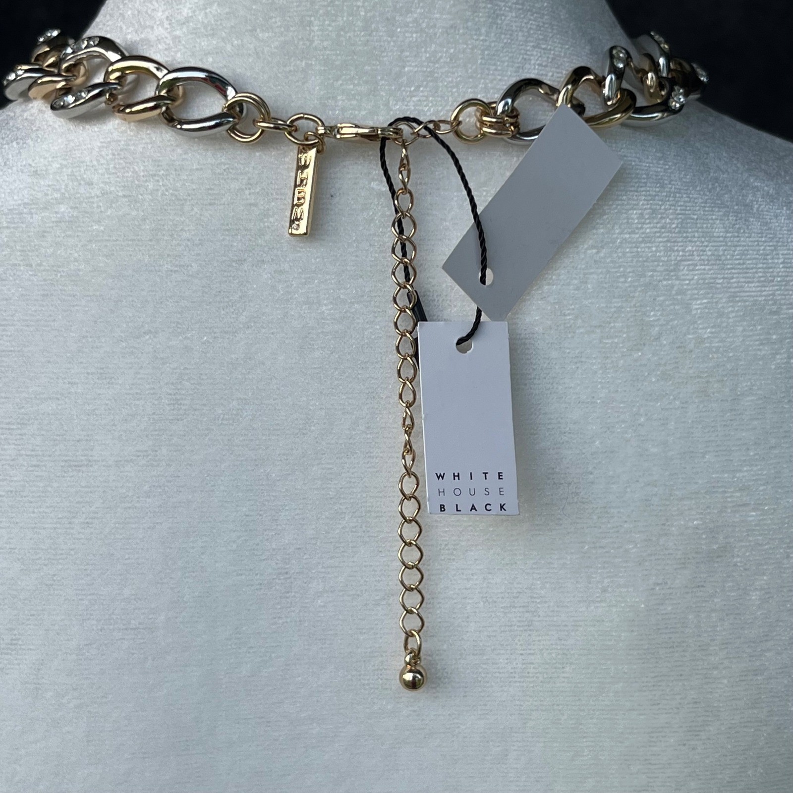 White House Black Market NEW Two Tone Crystal Pave Link Chain Necklace Glam