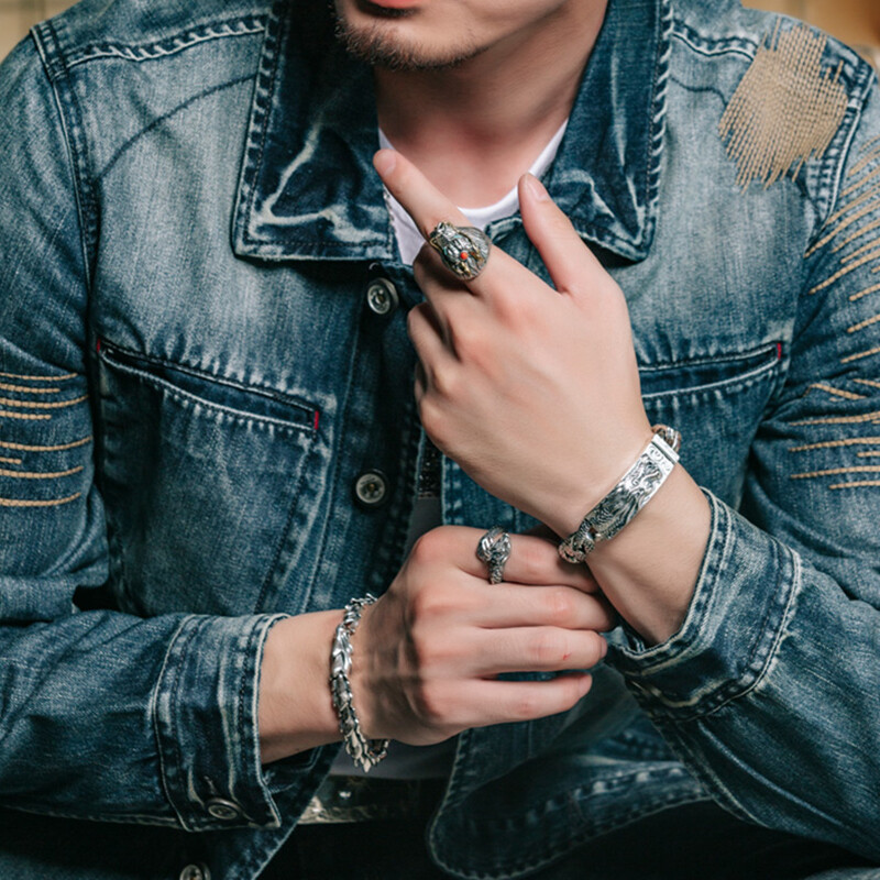 Original Design Silver Men’s Trend Domineering Personality Simple Chinese Style
