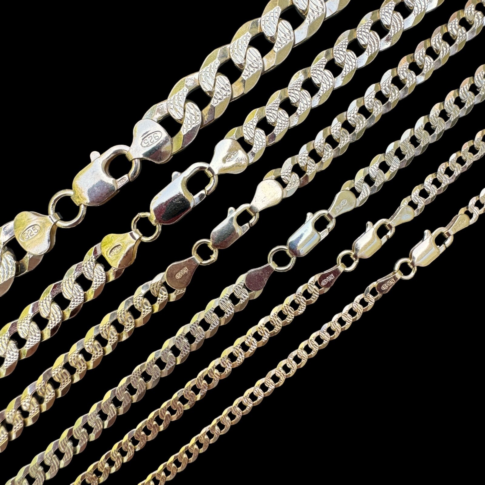 Men’s Cuban Chain Real 14k Gold Plated Solid 925 Silver Hip Hop ITALY 3-10.5mm