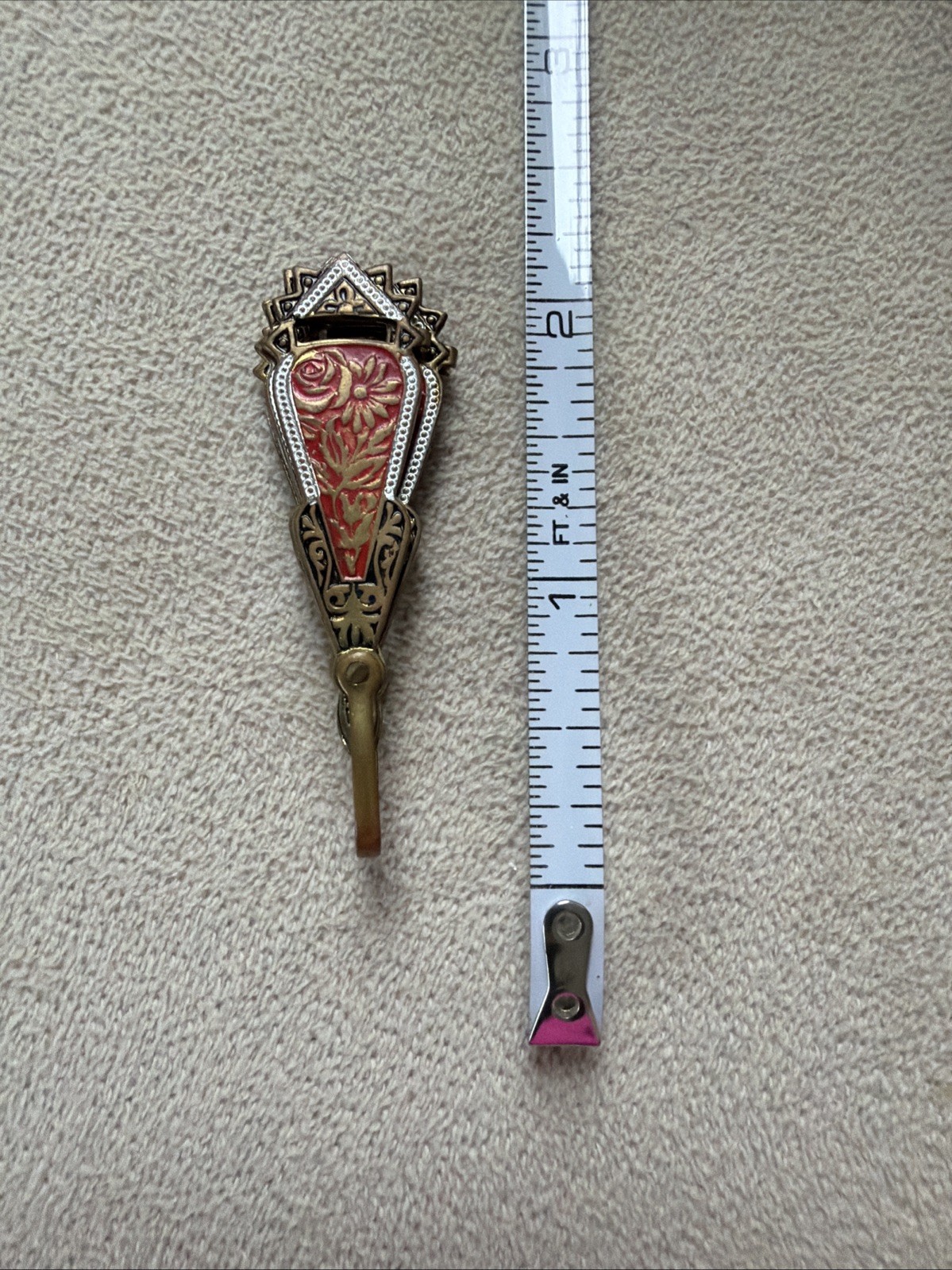 Vintage Spanish Damascene Jewelry Retractable Fan Pin/Brooch 1960’s Spain Barbie