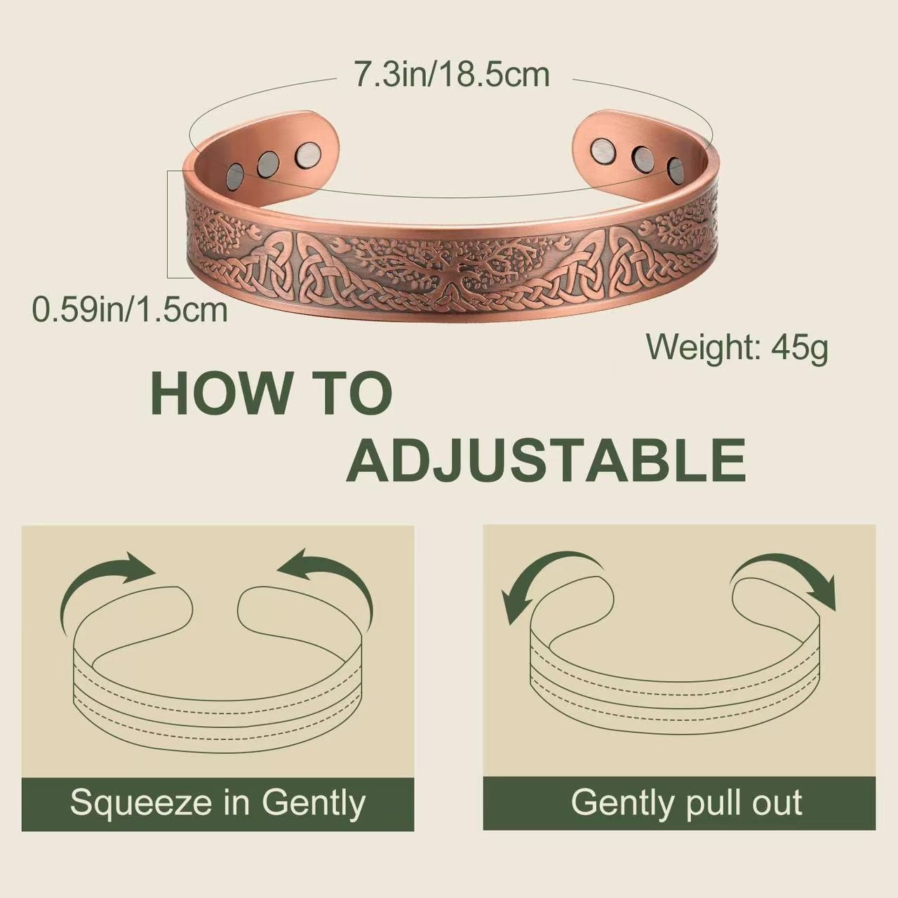 99.9% Magnetic Copper Men Bracelet tree of life Jewelry Terapia magnética Bangle