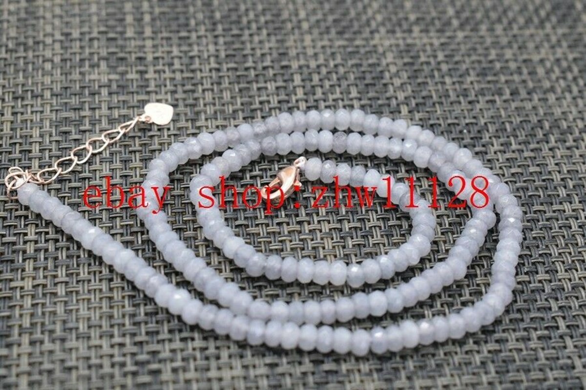 Fine 2x4mm Blue Aquamarine Faceted Roundelle Beads Necklace 18” Silver Clasp AA