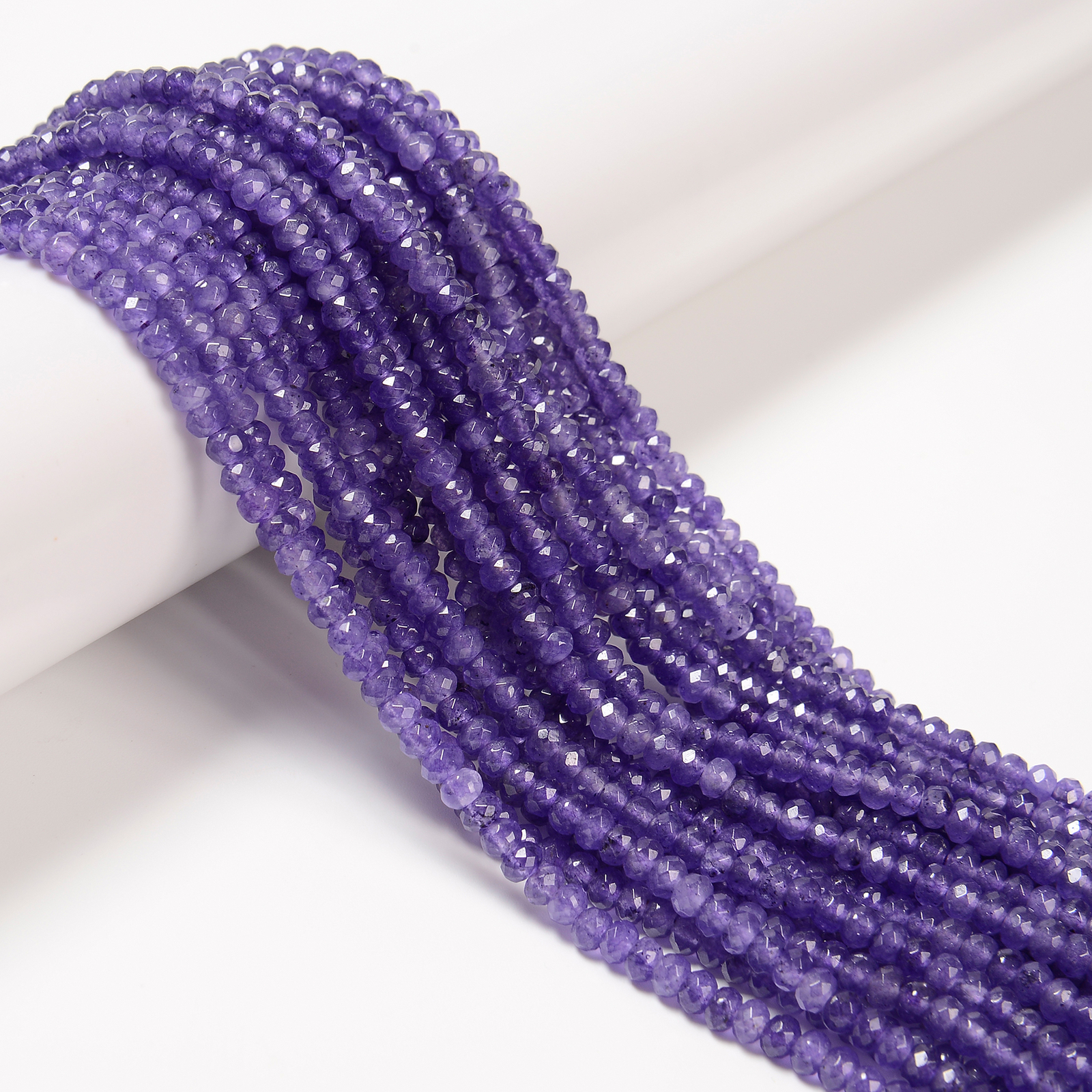 Amethyst Color Dyed Jade Faceted Rondelle Beads Size 3x4mm 14” Strand