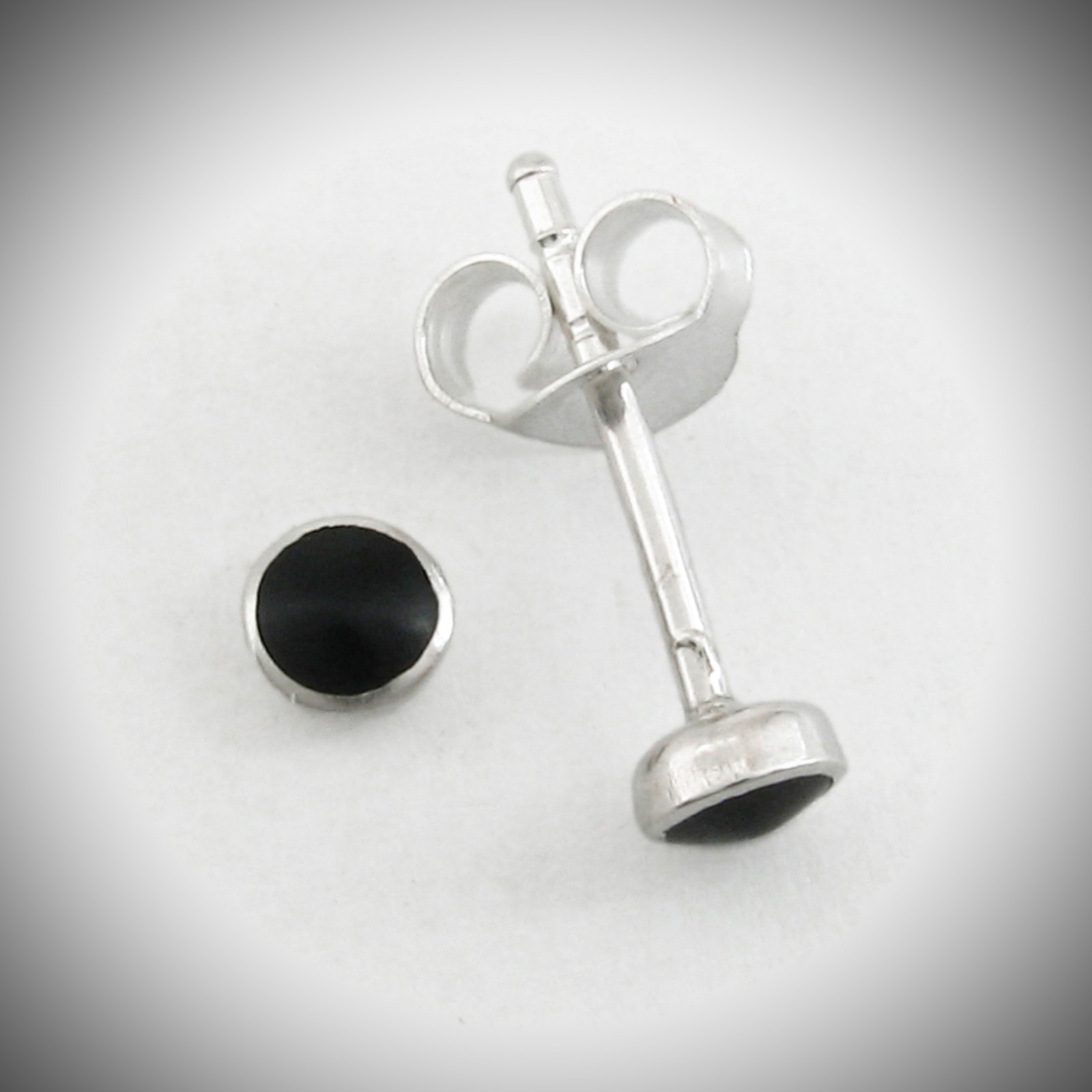4mm Black Inlay ‘Button’ Post Earrings – 925 Sterling Silver Settings