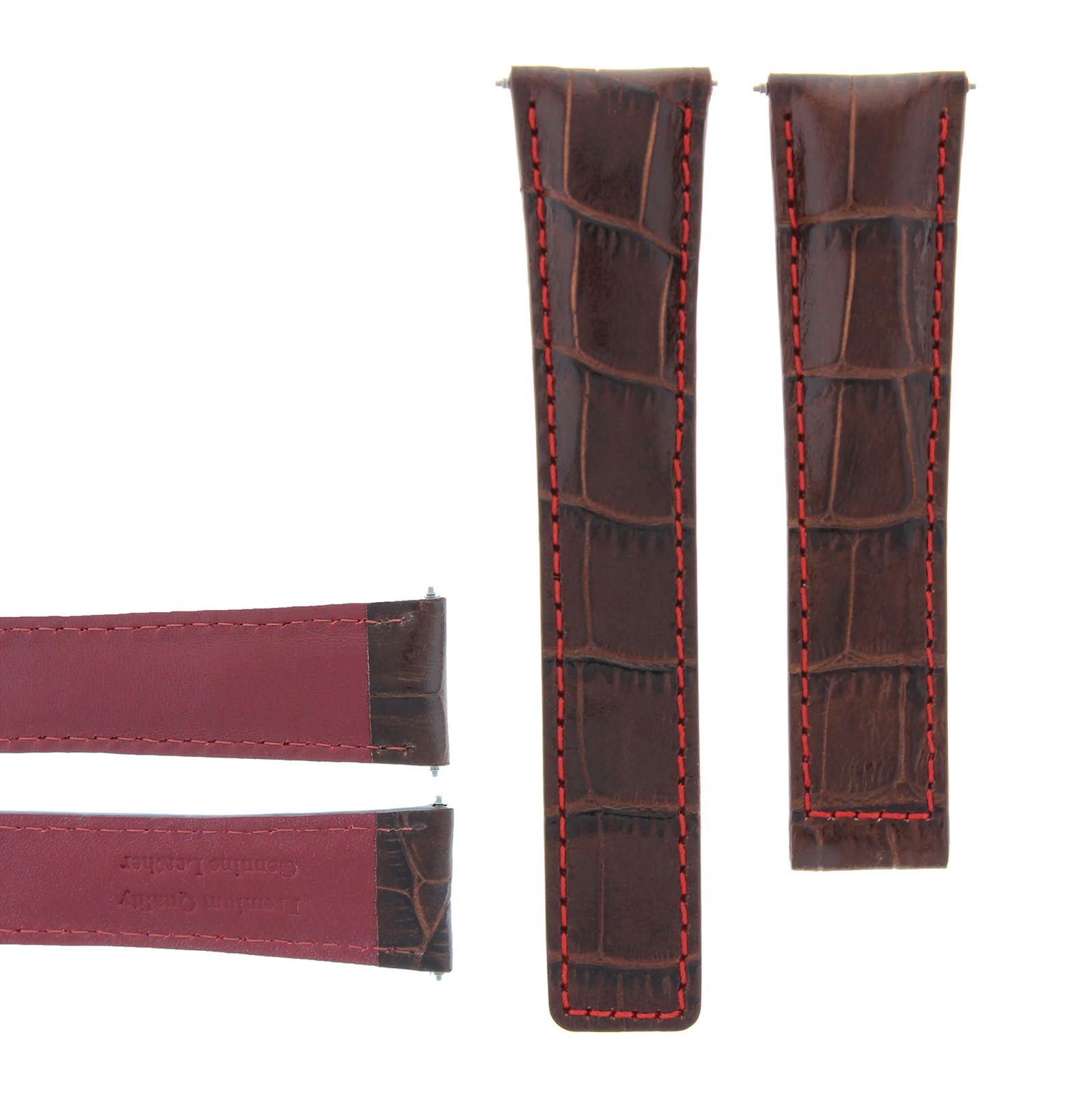22mm Brown Leather Replacement Strap Red Stitching Silver Clasp For Tag Heuer
