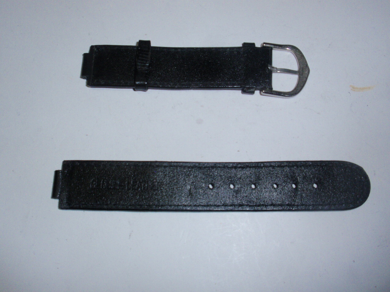 10mm Hook End ~8″Long Black Leather Watch Band Width 18mm GoldTone Clasp #HB 203