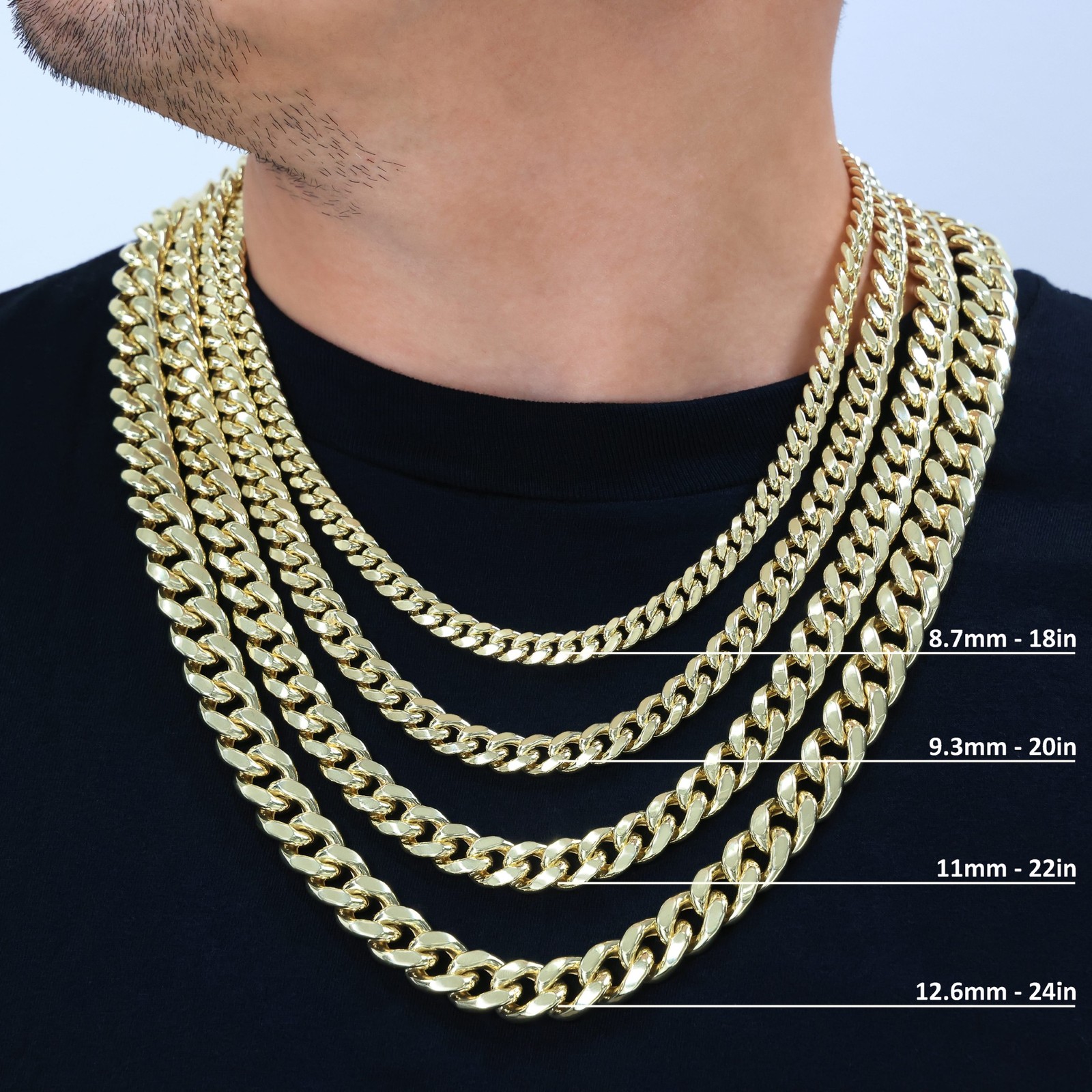10K Real Yellow Gold 3mm-12.6mm Miami Cuban Lightweight Chain Necklace Bracelet