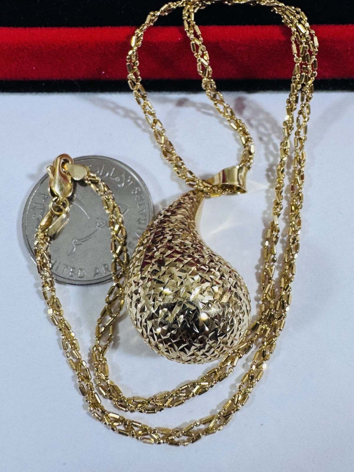 New 18K 750 Gold Women’s Teardrop Set Necklace 16”/16.5” long 7.83g 3mm Choker
